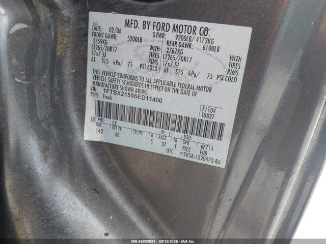 Продаж на аукціоні авто 2006 Ford F-250 Lariat/xl/xlt, vin: 1FTSX21556ED11400, номер лоту: 45993621