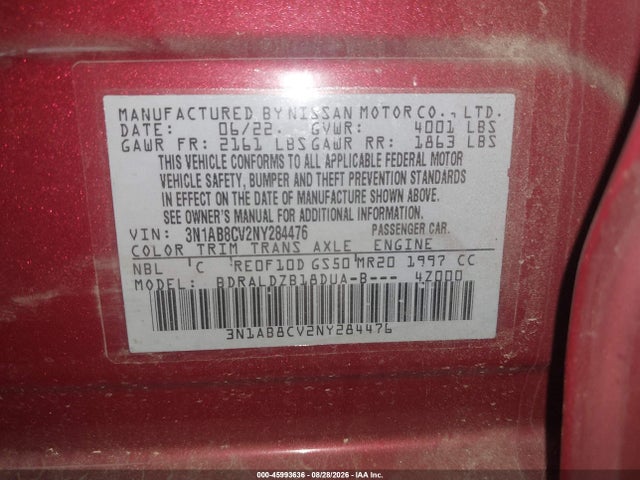 45993636 :رقم المزاد ، 3N1AB8CV2NY284476 vin ، 2022 Nissan Sentra Sv Xtronic Cvt مزاد بيع