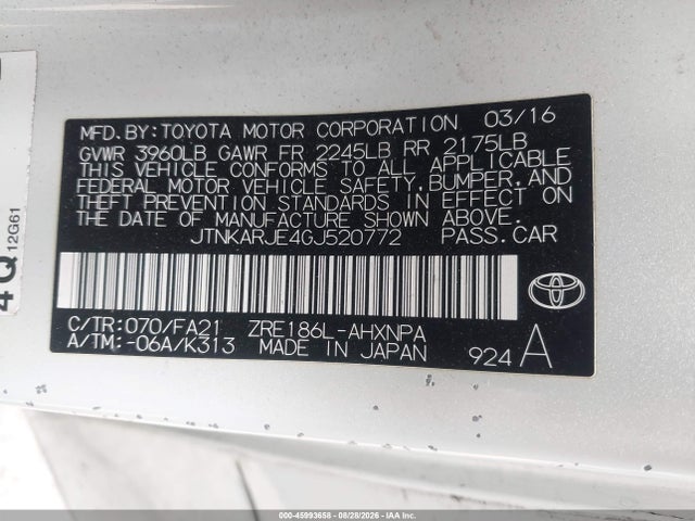 Продаж на аукціоні авто 2016 Toyota Scion Im, vin: JTNKARJE4GJ520772, номер лоту: 45993658