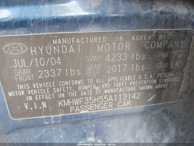 Продаж на аукціоні авто 2005 Hyundai Sonata Gls/lx, vin: KMHWF35H55A113142, номер лоту: 45993678