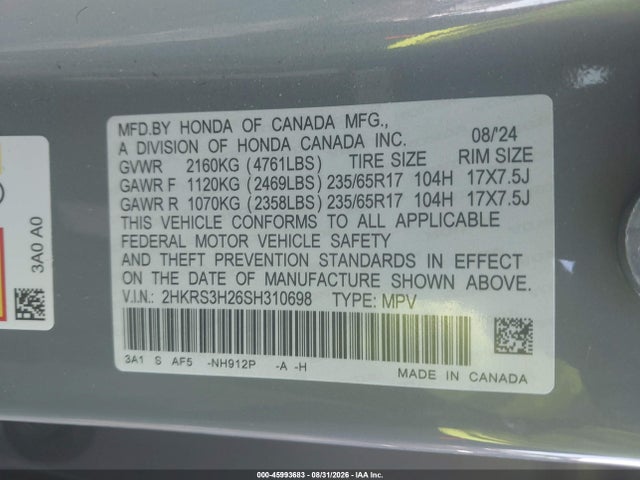 Продажа на аукционе авто 2025 Honda Cr-v Lx 2wd, vin: 2HKRS3H26SH310698, номер лота: 45993683