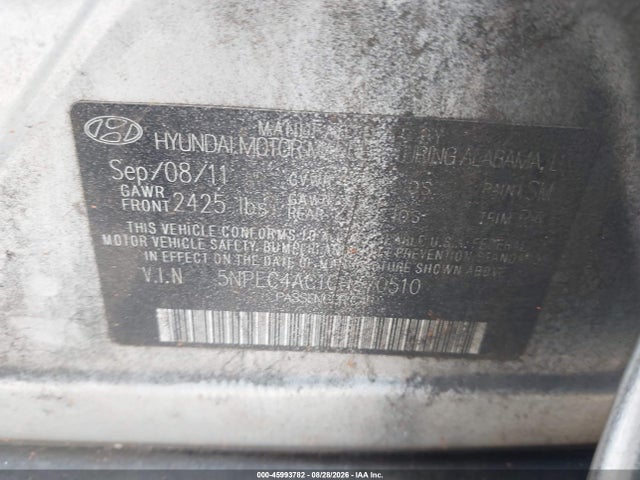 Продажа на аукционе авто 2012 Hyundai Sonata Se, vin: 5NPEC4AC1CH370510, номер лота: 45993782