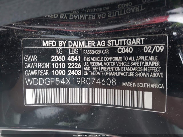 2009 Mercedes-benz C 300 3.0l Luxury/sport მანქანა იყიდება აუქციონზე, vin: WDDGF54X19R074608, აუქციონის ნომერი: 45993797