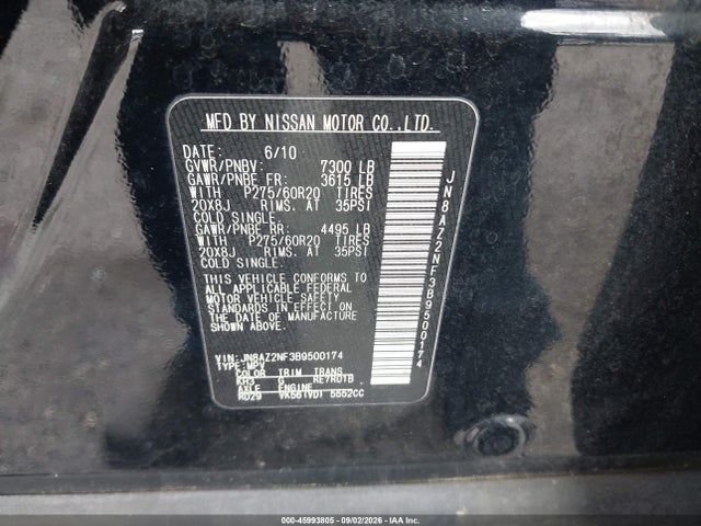 Aukcja sprzedaży 2011 Infiniti Qx56, vin: JN8AZ2NF3B9500174, numer aukcji: 45993805