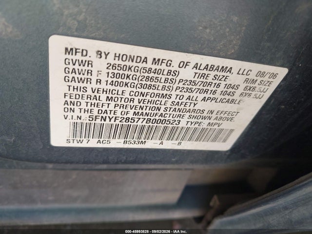 Продажа на аукционе авто 2007 Honda Pilot Ex-l, vin: 5FNYF28577B000523, номер лота: 45993828