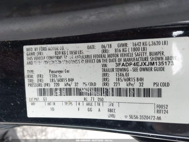 Aukcja sprzedaży 2018 Ford Fiesta Se, vin: 3FADP4EJXJM135173, numer aukcji: 45993838