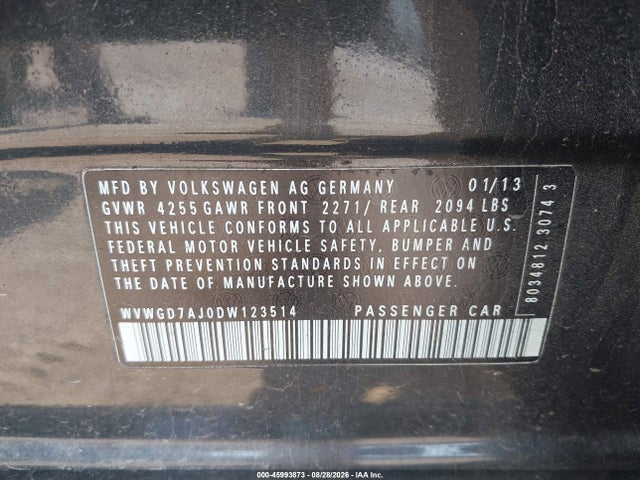 Продажа на аукционе авто 2013 Volkswagen Gti 4-door, vin: WVWGD7AJ0DW123514, номер лота: 45993873