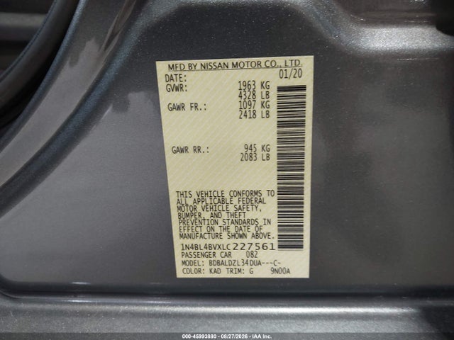 2020 Nissan Altima S Fwd მანქანა იყიდება აუქციონზე, vin: 1N4BL4BVXLC227561, აუქციონის ნომერი: 45993880