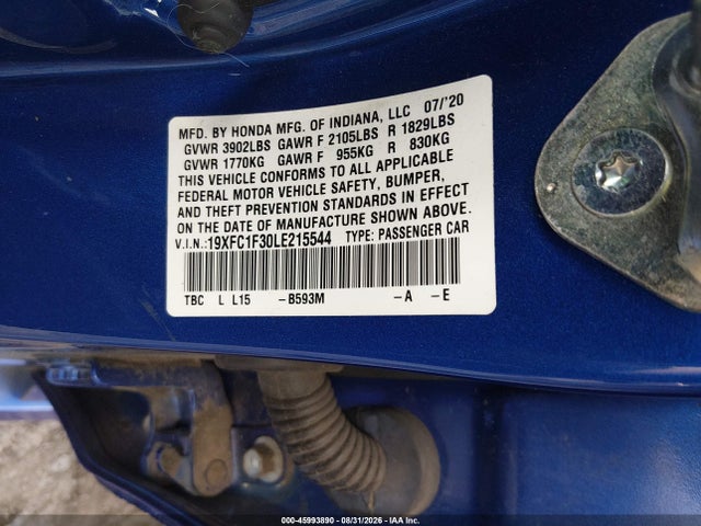 Продажа на аукционе авто 2020 Honda Civic Ex, vin: 19XFC1F30LE215544, номер лота: 45993890