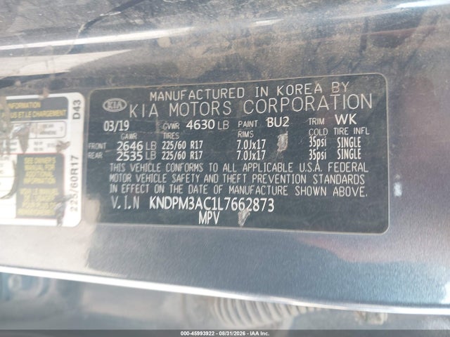 Продаж на аукціоні авто 2020 Kia Sportage Lx, vin: KNDPM3AC1L7662873, номер лоту: 45993922
