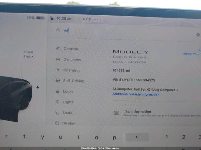 Продаж на аукціоні авто 2021 Tesla Model Y Long Range Dual Motor All-wheel Drive, vin: 5YJYGDEE5MF084575, номер лоту: 45993968