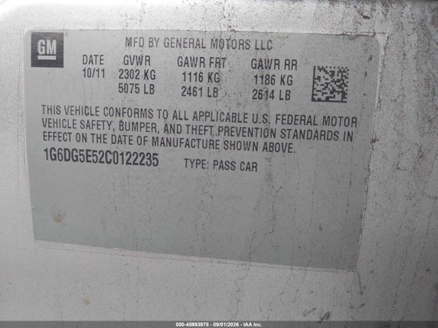 2012 Cadillac Cts Luxury მანქანა იყიდება აუქციონზე, vin: 1G6DG5E52C0122235, აუქციონის ნომერი: 45993978