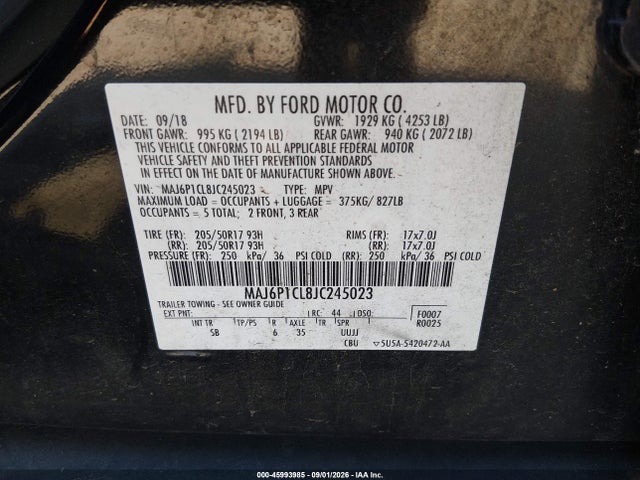 Продажа на аукционе авто 2018 Ford Ecosport Ses, vin: MAJ6P1CL8JC245023, номер лота: 45993985