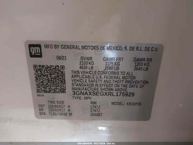 45994006 :رقم المزاد ، 3GNAXSEGXRL175929 vin ، 2024 Chevrolet Equinox Awd Ls مزاد بيع