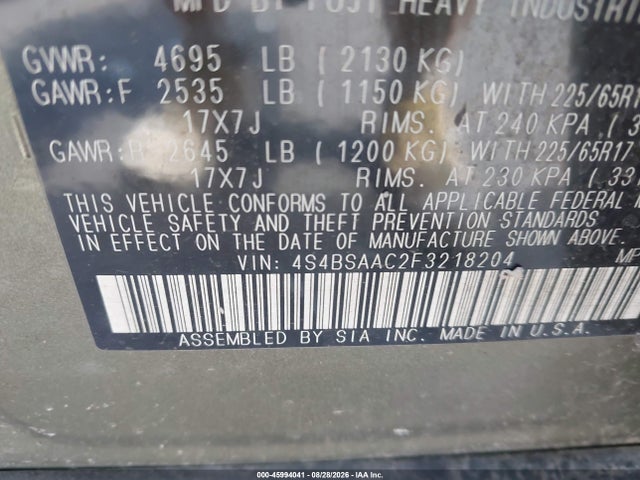Aukcja sprzedaży 2015 Subaru Outback 2.5i, vin: 4S4BSAAC2F3218204, numer aukcji: 45994041