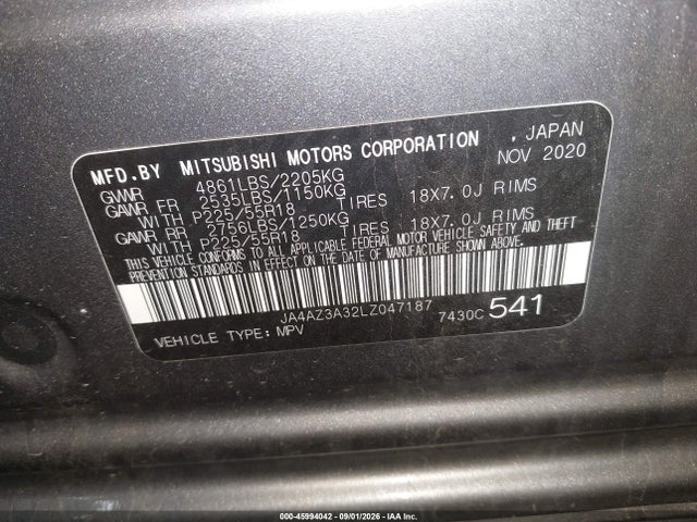 2020 Mitsubishi Outlander Es 2.4 S-awc/le 2.4 S-awc/se 2.4 S-awc/sel 2.4 S-awc/sp 2.4 S-awc მანქანა იყიდება აუქციონზე, vin: JA4AZ3A32LZ047187, აუქციონის ნომერი: 45994042