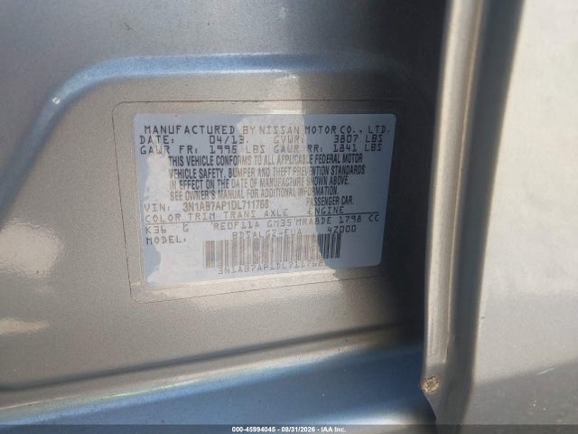 Aukcja sprzedaży 2013 Nissan Sentra Sl, vin: 3N1AB7AP1DL711768, numer aukcji: 45994045