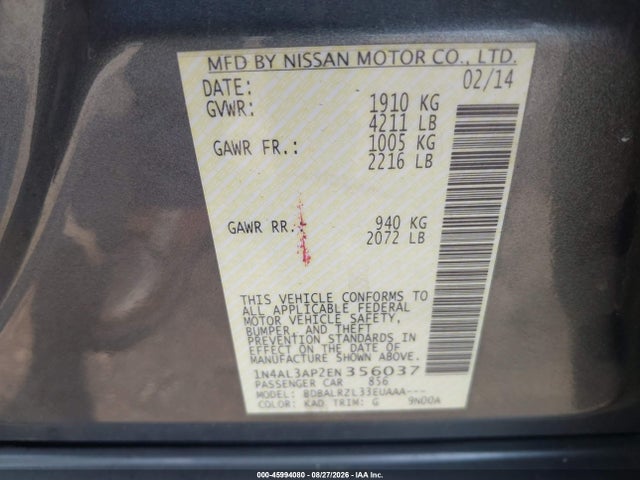 1N4AL3AP2EN356037 Nissan Altima 2.5/s/sv/sl