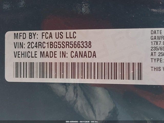 45994093 :رقم المزاد ، 2C4RC1BG5SR566338 vin ، 2025 Chrysler Pacifica Select مزاد بيع