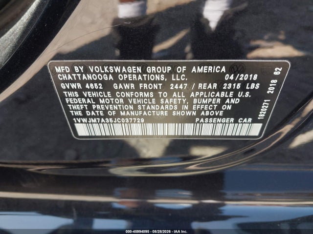 Продажа на аукционе авто 2018 Volkswagen Passat 3.6l V6 Gt, vin: 1VWJM7A35JC037729, номер лота: 45994095