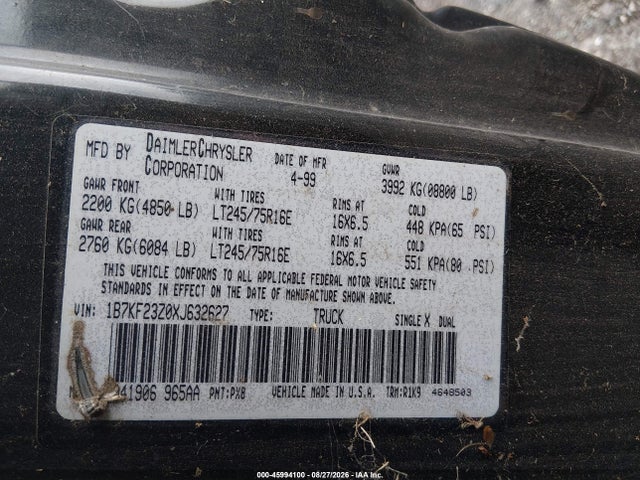 Продаж на аукціоні авто 1999 Dodge Ram 2500 St, vin: 1B7KF23Z0XJ632627, номер лоту: 45994100