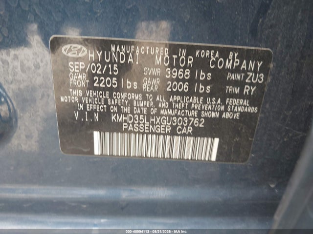 45994113 :رقم المزاد ، KMHD35LHXGU303762 vin ، 2016 Hyundai Elantra Gt مزاد بيع