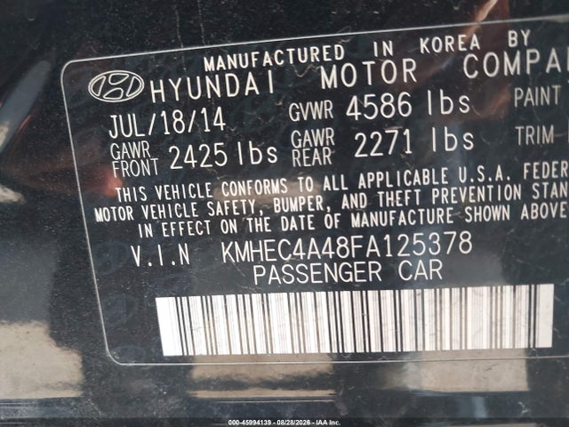Aukcja sprzedaży 2015 Hyundai Sonata Hybrid Limited, vin: KMHEC4A48FA125378, numer aukcji: 45994139