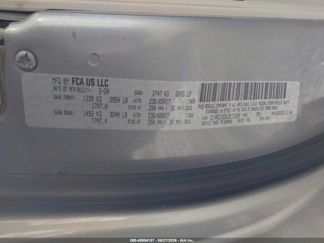 45994157 :رقم المزاد ، 2C4RC1FG3LR171909 vin ، 2020 Chrysler Pacifica Touring مزاد بيع