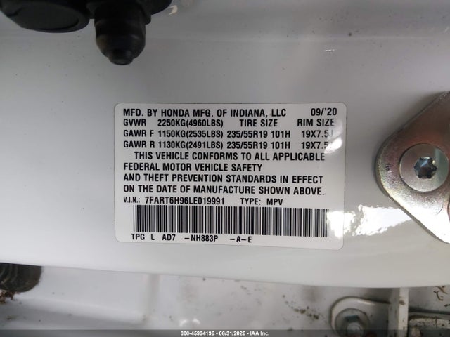 Продажа на аукционе авто 2020 Honda Cr-v Hybrid Touring, vin: 7FART6H96LE019991, номер лота: 45994196