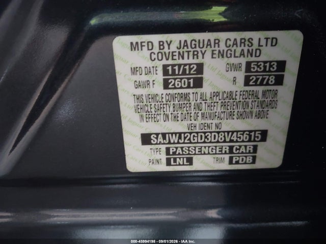 Продажа на аукционе авто 2013 Jaguar Xj Xjl Portfolio, vin: SAJWJ2GD3D8V45615, номер лота: 45994198