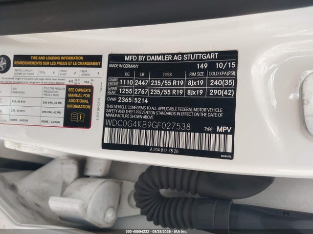 Aukcja sprzedaży 2016 Mercedes-benz Glc 300 4matic, vin: WDC0G4KB9GF027538, numer aukcji: 45994222