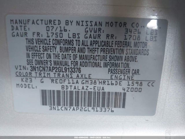 Nissan Versa 1.6 S+ 2016 3N1CN7AP2GL913376 Image 9