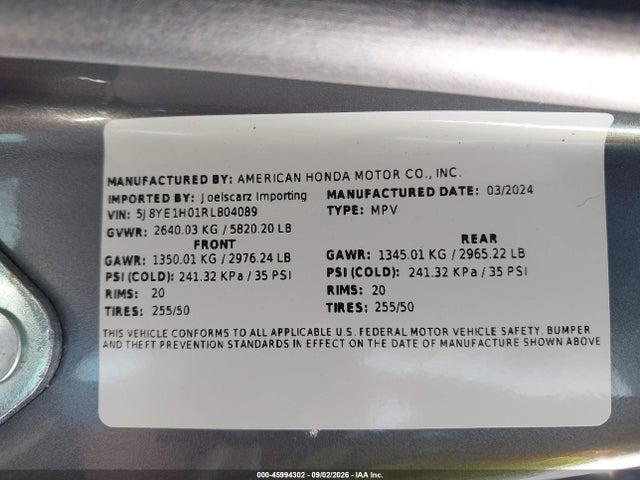 Продажа на аукционе авто 2024 Acura Mdx A-spec, vin: 5J8YE1H01RL804089, номер лота: 45994302
