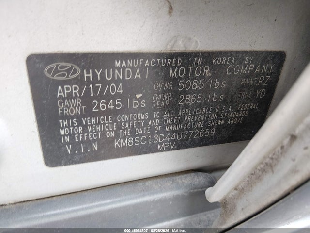 Aukcja sprzedaży 2004 Hyundai Santa Fe Gls, vin: KM8SC13D44U772659, numer aukcji: 45994307
