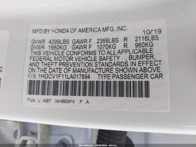 Продажа на аукционе авто 2020 Honda Accord Lx, vin: 1HGCV1F11LA017894, номер лота: 45994321
