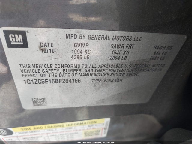 Продажа на аукционе авто 2011 Chevrolet Malibu 1lt, vin: 1G1ZC5E16BF264166, номер лота: 45994345