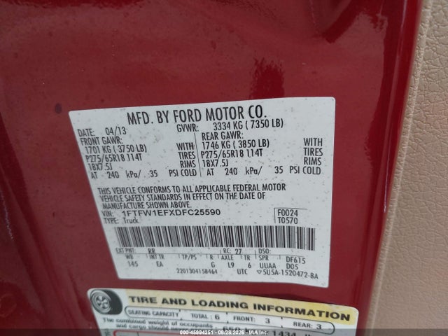 Продажа на аукционе авто 2013 Ford F150 Supercrew, vin: 1FTFW1EFXDFC25590, номер лота: 45994351