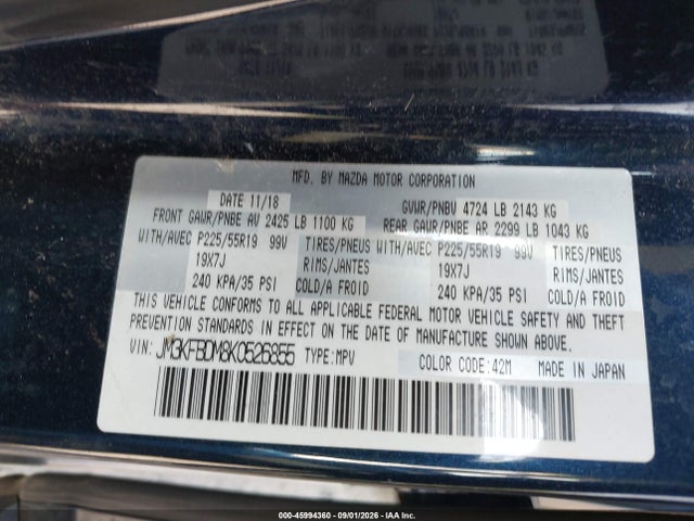 Aukcja sprzedaży 2019 Mazda Cx-5 Grand Touring, vin: JM3KFBDM8K0526855, numer aukcji: 45994360