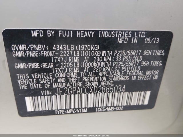 45994371 :رقم المزاد ، JF2GPACCXD2885034 vin ، 2013 Subaru Xv Crosstrek 2.0i Premium مزاد بيع