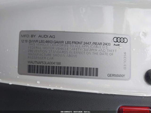 Aukcja sprzedaży 2020 Audi A5 Premium Plus 45 Tfsi Quattro S Tronic, vin: WAUTNAF53LA004188, numer aukcji: 45994373