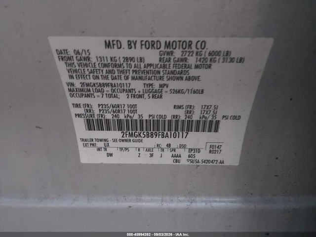 Ford FLEX SE 2015 2FMGK5B89FBA10117 Image 9