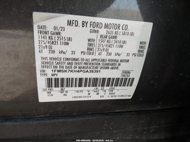Продаж на аукціоні авто 2023 Ford Explorer St-line, vin: 1FMSK7KH4PGA38391, номер лоту: 45994406