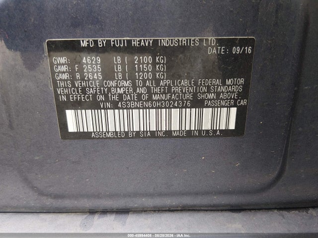 Aukcja sprzedaży 2017 Subaru Legacy 3.6r Limited, vin: 4S3BNEN60H3024376, numer aukcji: 45994408