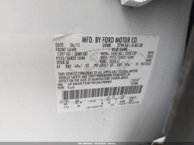 Продажа на аукционе авто 2011 Ford Explorer Xlt, vin: 1FMHK7D87BGA78965, номер лота: 45994453