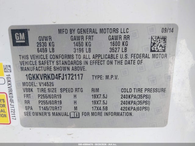 GMC Acadia Slt-1 2015 1GKKVRKD4FJ172117 Image 9