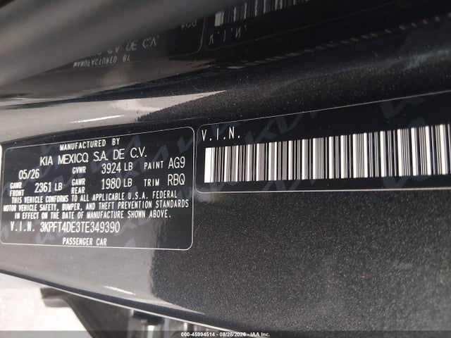 Продажа на аукционе авто 2026 Kia K4 Lx, vin: 3KPFT4DE3TE349390, номер лота: 45994514