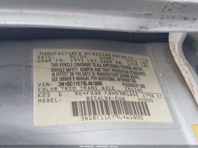 45994527 :رقم المزاد ، 3N1BC11E79L461800 vin ، 2009 Nissan Versa 1.8s مزاد بيع