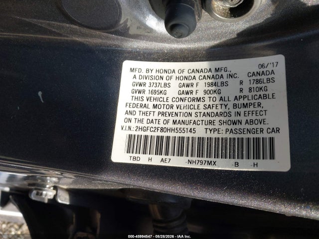 Aukcja sprzedaży 2017 Honda Civic Ex, vin: 2HGFC2F80HH555145, numer aukcji: 45994547