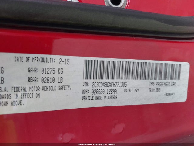Aukcja sprzedaży 2015 Dodge Charger Se, vin: 2C3CDXBGXFH771305, numer aukcji: 45994570