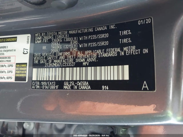 Aukcja sprzedaży 2020 Lexus Rx 350, vin: 2T2HZMDA7LC233527, numer aukcji: 45994589